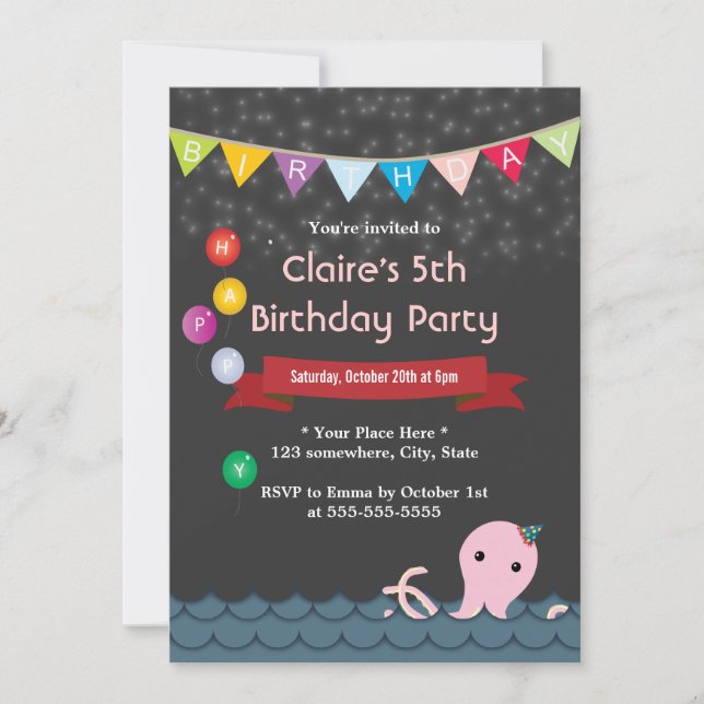 Bonne Octopus Starry Night Anniversaire Invitation (Devant)