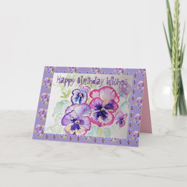 Bonne Pansies d'Anniversaire Carte de voeux aquare (Devant)