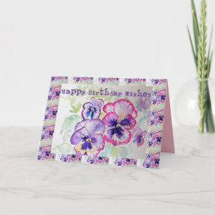 Bonne Pansies d'anniversaire Watercolor Carte de v