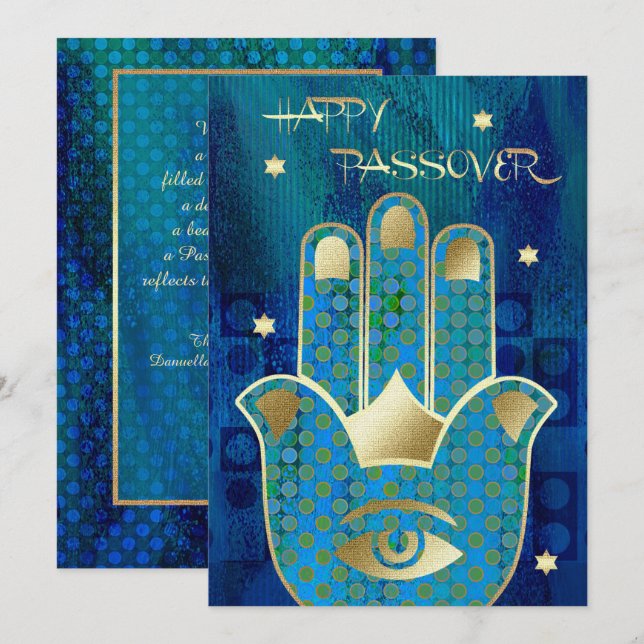 Bonne Pâque. Carte de symbole Hamsa Hand Lucky (Devant / Derrière)