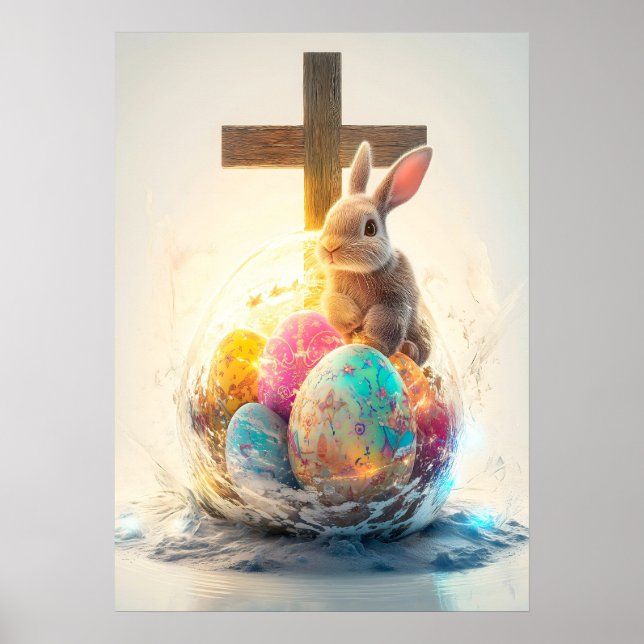 Bonne Pâques Bunny Cross Religion Poster (Devant)