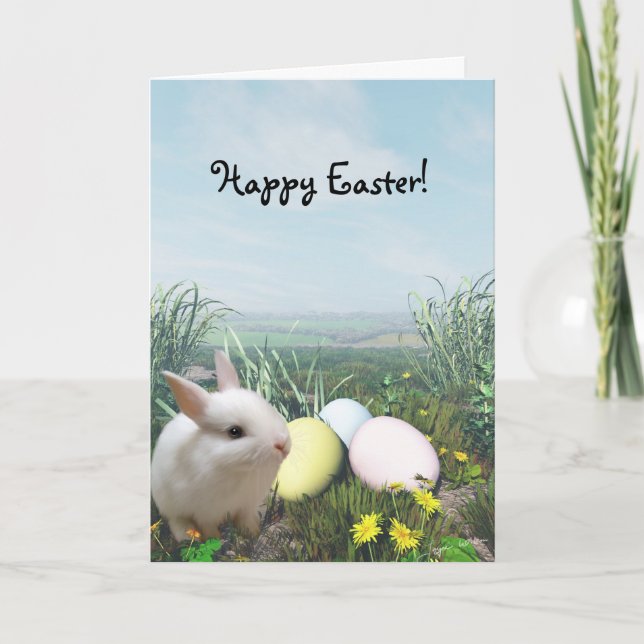 Bonne Pâques ! Carte lapin de Pâques et oeufs de P (Devant)