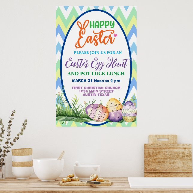 Bonne Pâques, chasse aux oeufs et affiche de la ch (Cuisine)