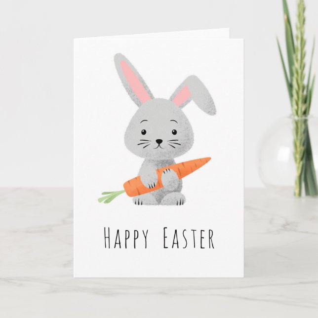 Bonne Pâques mignonne Bunny Carotte Plié Carte de  (Devant)