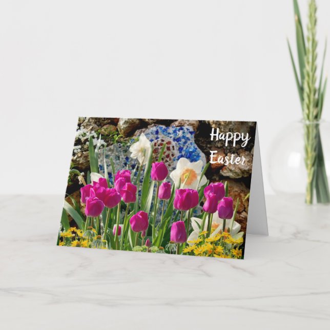 Bonne Pâques Pink Tulip Carte de vacances pliée (Devant)