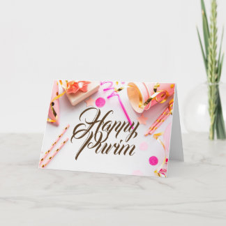 Bonne Purim Plié Carte de voeux Pink Pastel Party