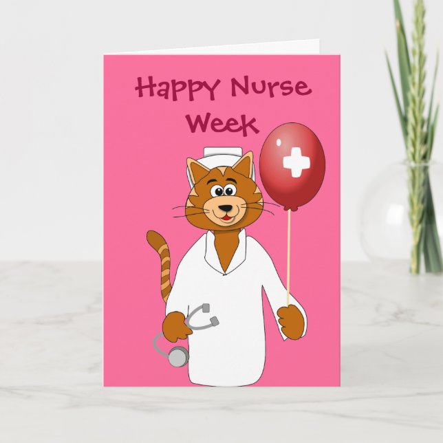 Bonne Semaine des infirmières Cartoon Chat Carte d (Devant)