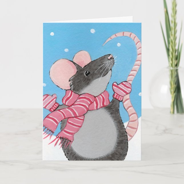 Bonne souris dans la carte de Noël neige (Devant)