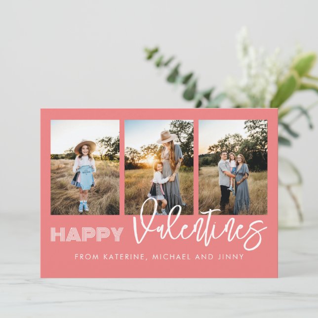Bonne Valentines Rose Photo Collage Carte de famil (Debout devant)
