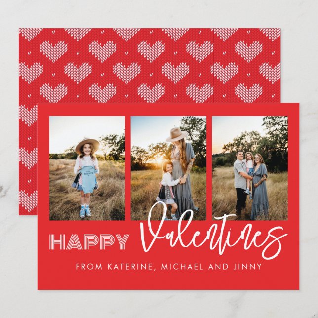 Bonne Valentines Rouge Photo Collage Carte de fami (Devant / Derrière)