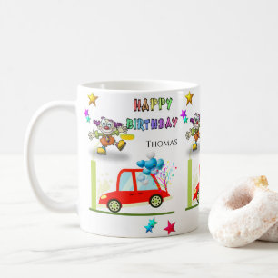 Bonne voiture de clown de Mug Anniversaire
