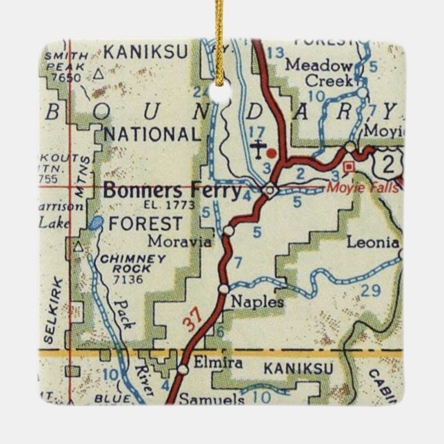 Bonners Ferry ID Vintag Karte Keramikornament (Rückseite)