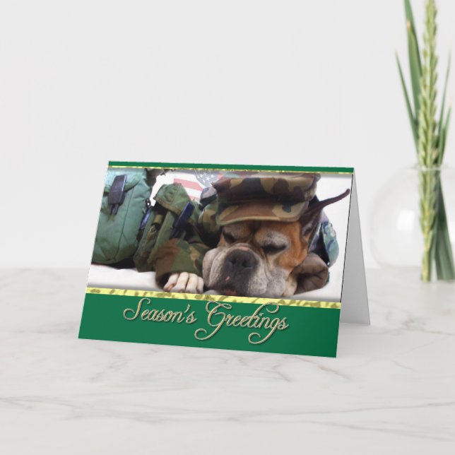 Bonnes Fêtes carte de chien Boxer militaire (Devant)