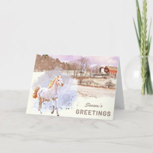 Bonnes Fêtes Carte de ferme hivernale pour chevaux