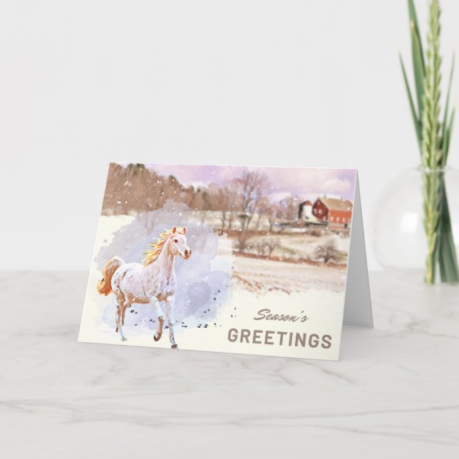 Bonnes Fêtes Carte de ferme hivernale pour chevaux (Devant)
