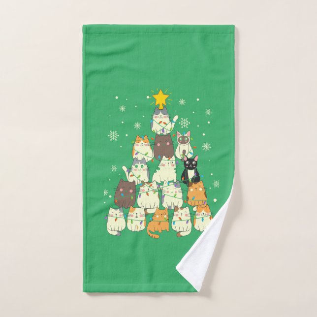 Bonnes Fêtes Cat Christmas Tree (Serviette à main)