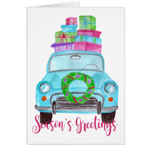 Bonnes Fêtes Classic Voiture Aquarelle