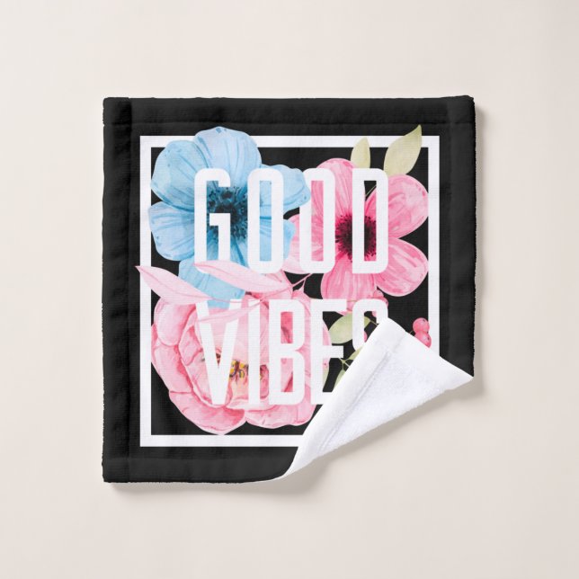 Bonnes vitres bleu et rose fleurs d'aquarelle noir (Gant de toilette)