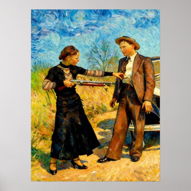 Bonnie and Clyde Fooling Around 1934 AI Painting Poster (Vorne)
