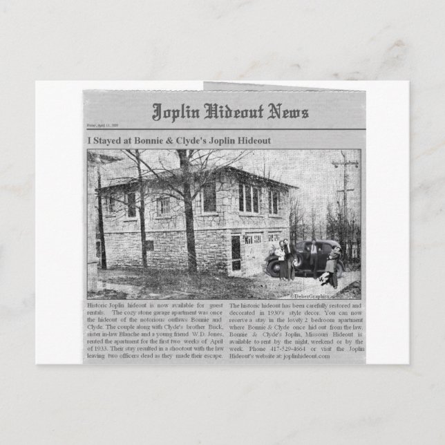 Bonnie & Clyde's Joplin Hideout Postkarte (Vorderseite)