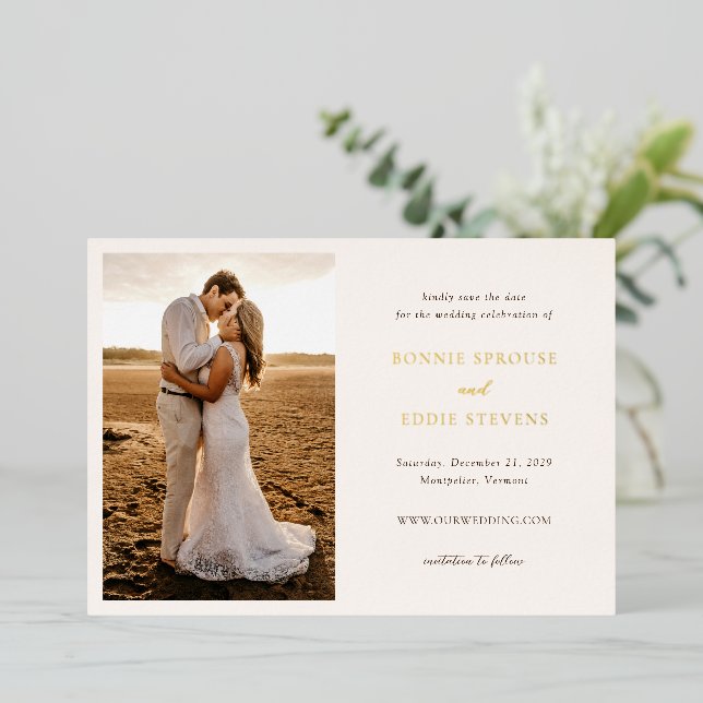 Bonnie Foto Elegant Wedding Save the Date Folieneinladung (Stehend vorne)