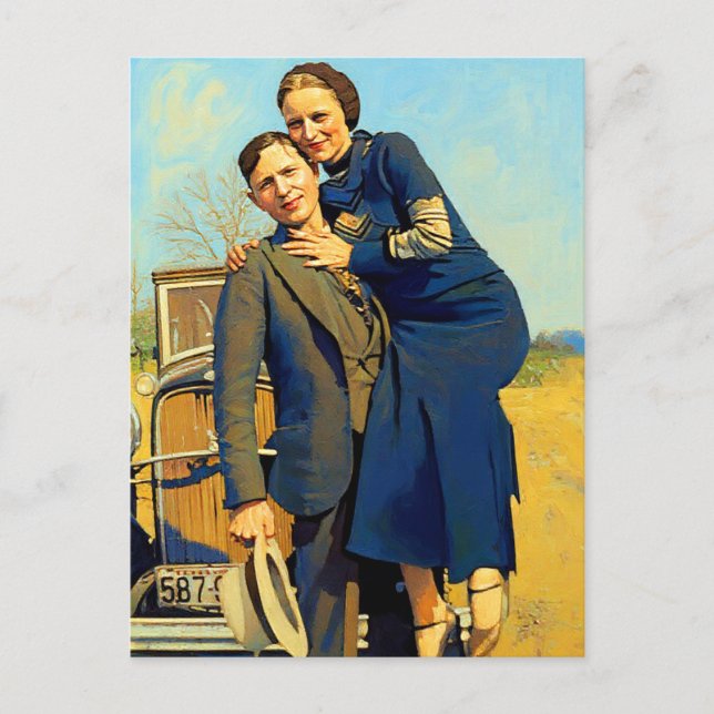 Bonnie Parker Clyde Barrow 1933 Imitate Malerei Postkarte (Vorderseite)