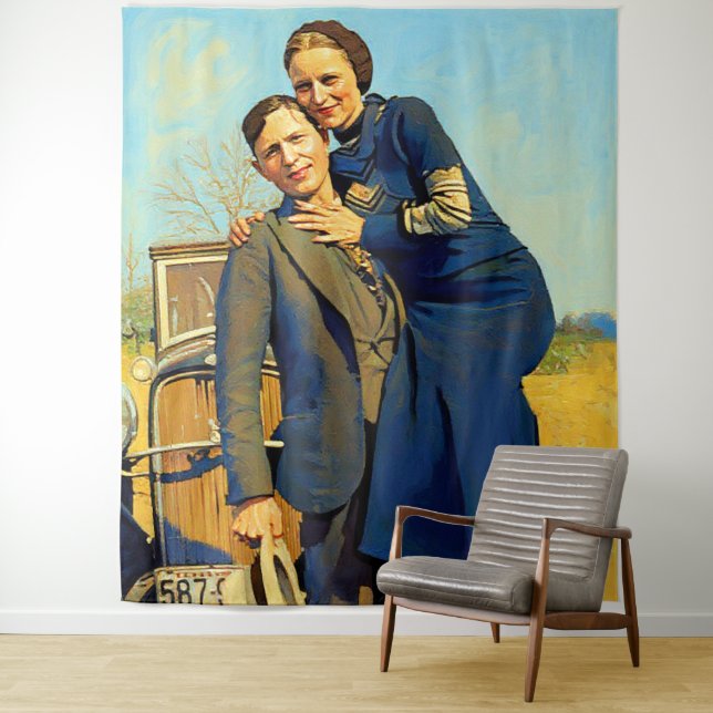 Bonnie Parker Clyde Barrow 1933 Imitate Malerei Wandteppich (Beispiel)