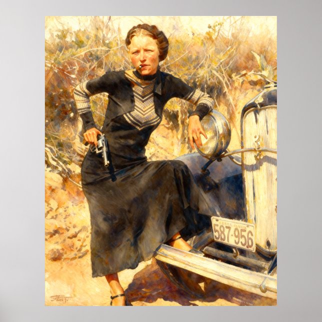Bonnie Parker Smoking A Cigar 1933 AI Painting Poster (Vorne)