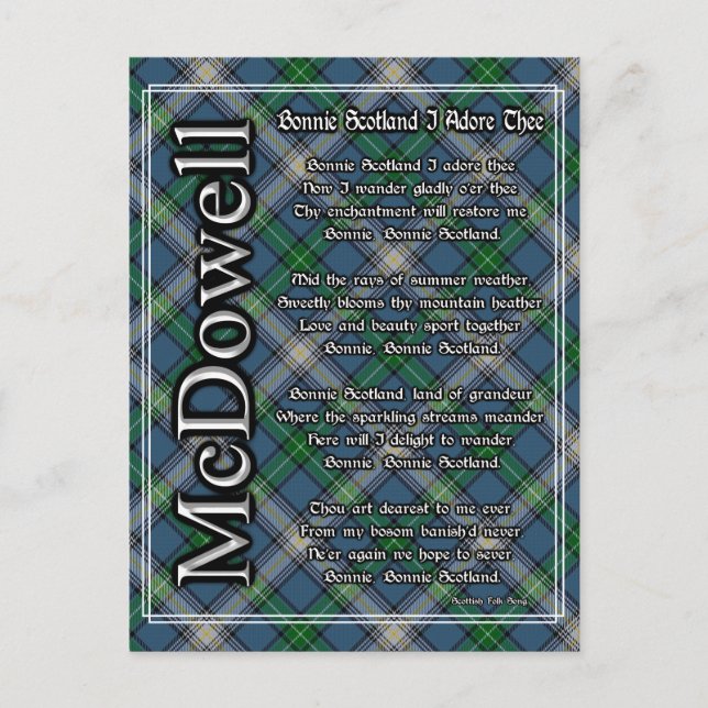 Bonnie Scotland I Adore The Clan McDowell Tartan Postkarte (Vorderseite)
