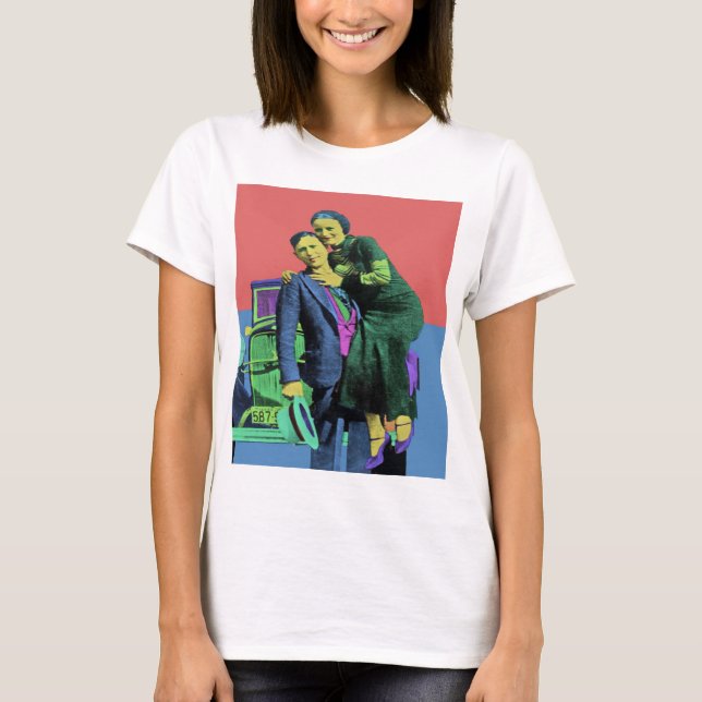 Bonnie und Clyde Pop Art T-Shirt (Vorderseite)