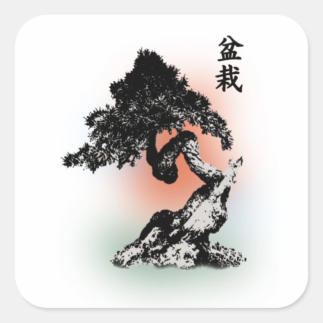 Bonsai 01 quadratischer aufkleber (Vorderseite)