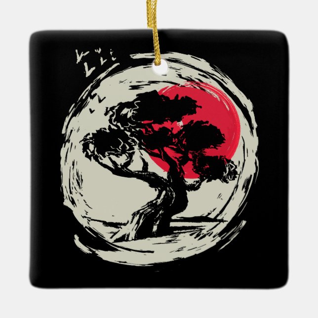 Bonsai Art Japanese Sunset Keramikornament (Vorderseite)