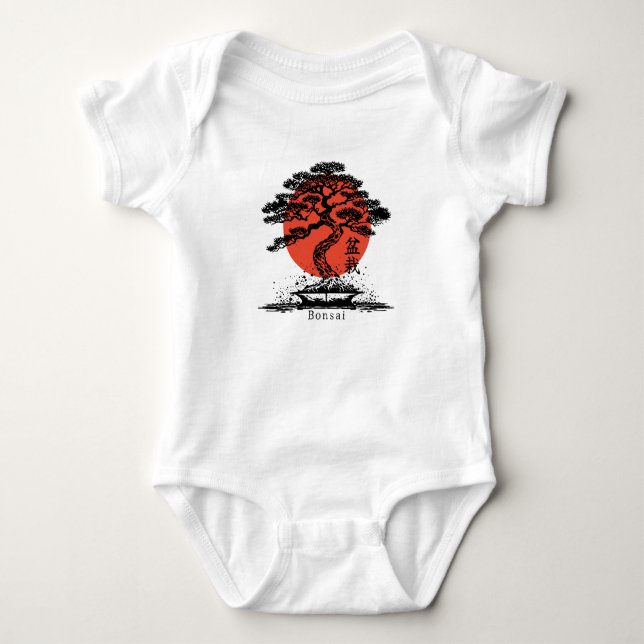 Bonsai Baby Japanisches Kanji Personalisiert Baby Strampler (Vorderseite)