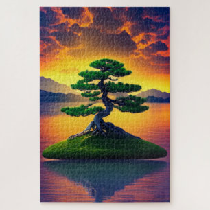 Bonsai-Baum im Sonnenuntergangs-Puzzle