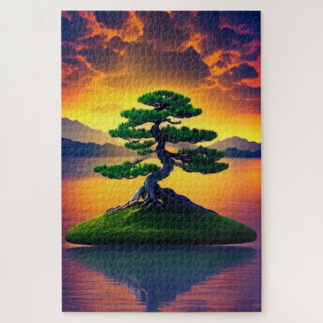 Bonsai-Baum im Sonnenuntergangs-Puzzle (Vertikal)