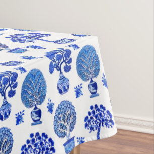 Bonsai Baummuster in Kobalt Blau und Weiß Tischdecke