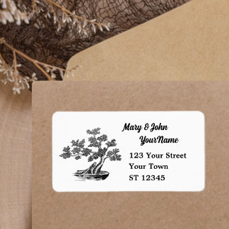 Bonsai - Chinesischer Stil - Schwarzweiß-Label Adressaufkleber