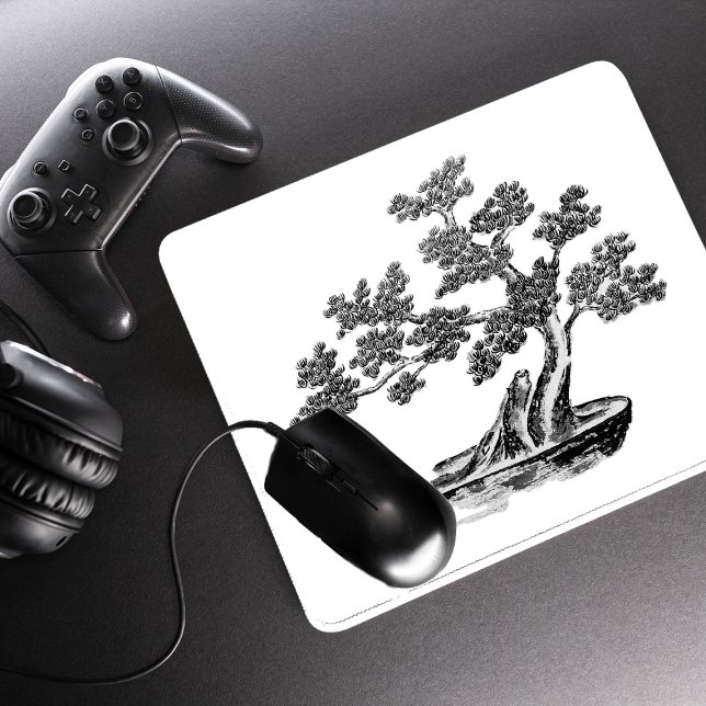 Bonsai - Chinesischer Stil - Schwarzweiß Mousepad (Von Creator hochgeladen)