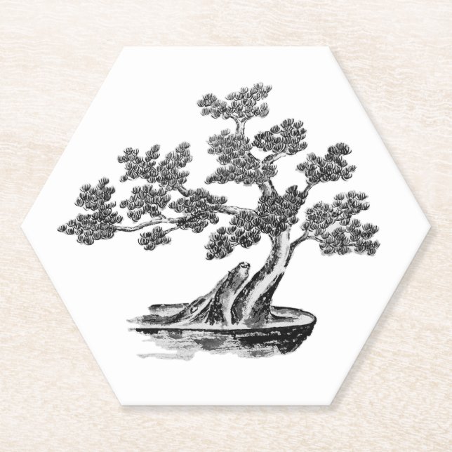 Bonsai - Chinesischer Stil - Schwarzweiß Untersetzer (Vorderseite)