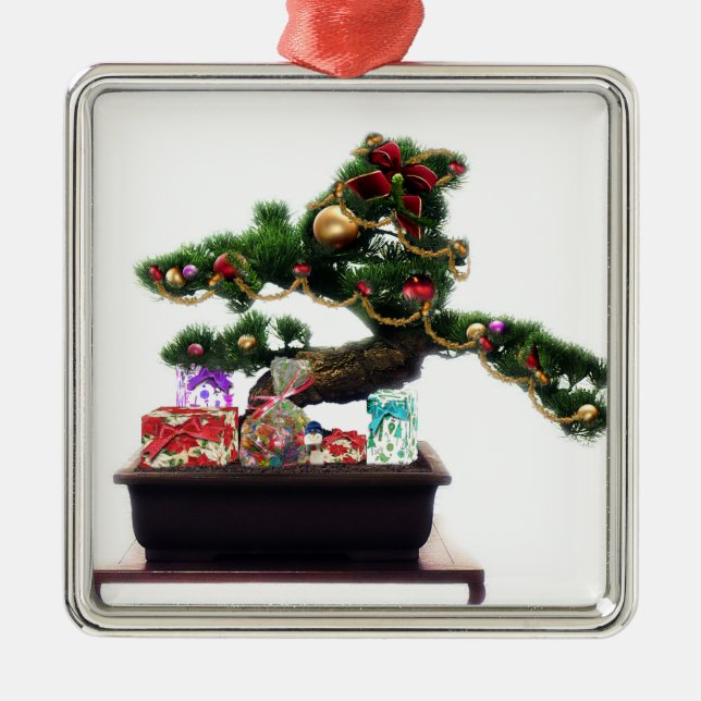 Bonsai Christmas Tree Ornament Aus Metall (Vorne)