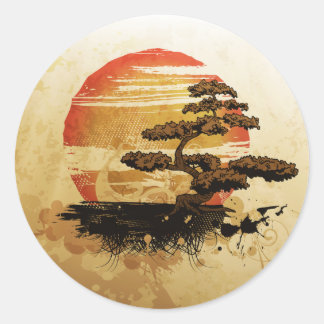 Bonsai in der Sonne Runder Aufkleber