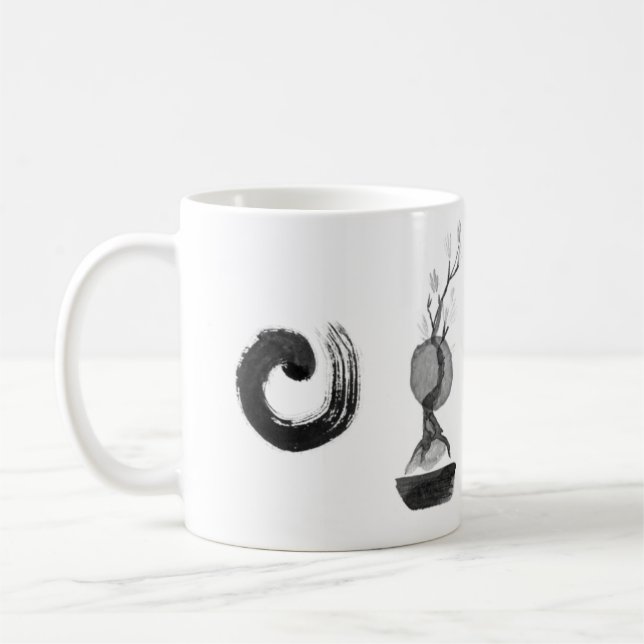 Bonsai mit Enso, Teekanne und Tasse (Links)