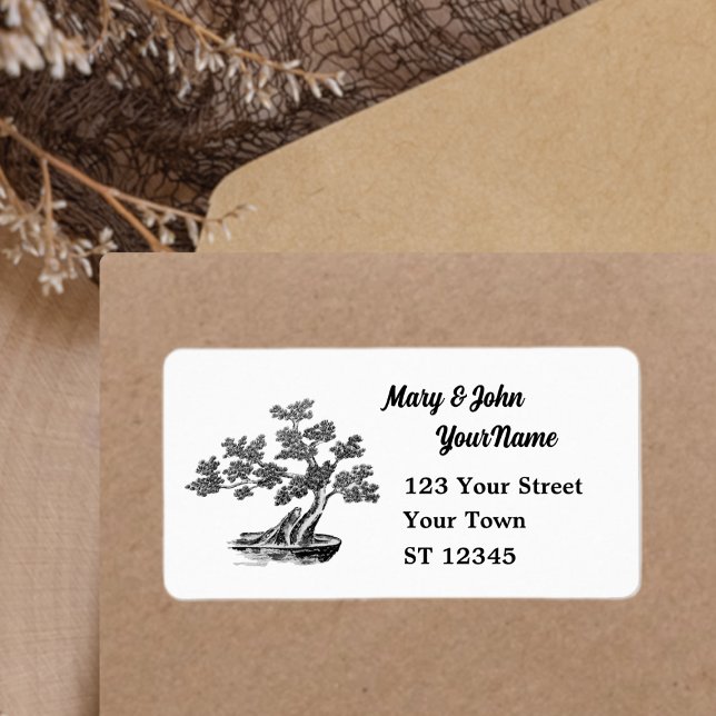 Bonsai - Style chinois - Étiquette noir et blanc (Créateur téléchargé)