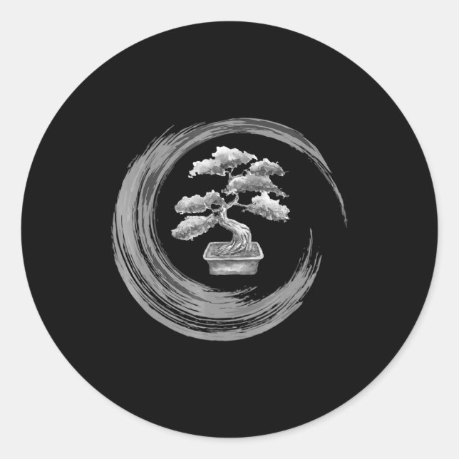 bonsai tree enso circle buddhist zen Kalligraphie Runder Aufkleber (Vorderseite)