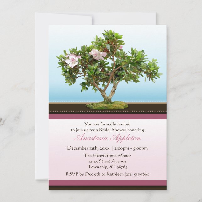 Bonsai Tree Flowers Invitations de douche nuptiale (Devant)