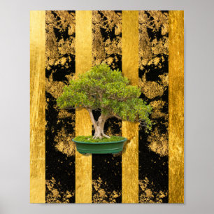 Bonsai Tree Gold Schwarze Wand Poster