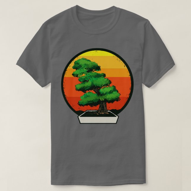 Bonsai Tree in Bonsai Planter Retro Sunset T-Shirt (Design vorne)