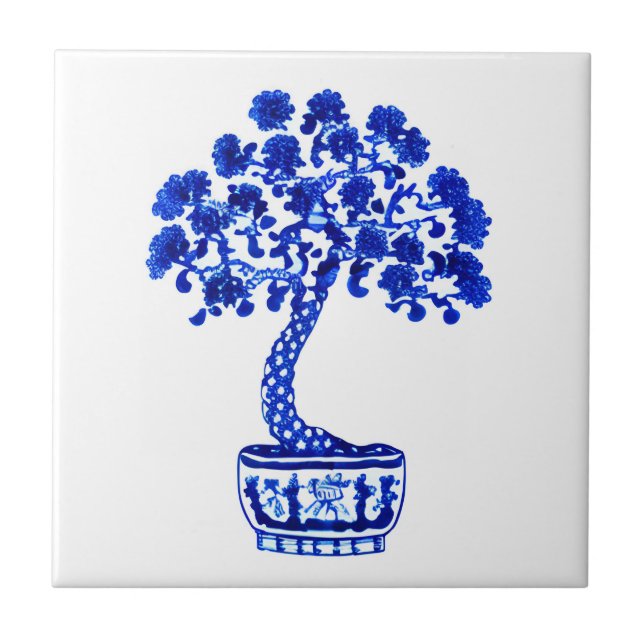 Bonsai Tree in Cobalt Blue und White Fliese (Vorderseite)