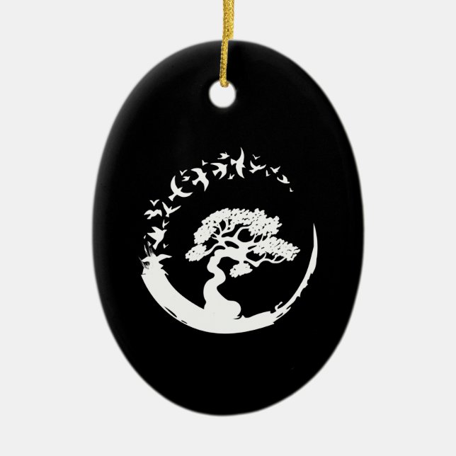 Bonsai Tree japanese umkreisen Vögel mit langer Hü Keramik Ornament (Vorne)