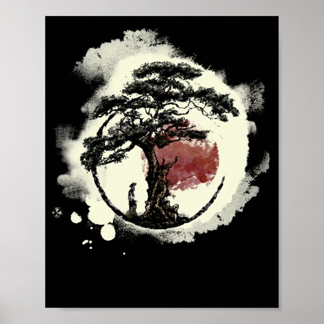 Bonsai Tree Japanese Zen Yin Yang Buddhist Circle Poster (Vorne)